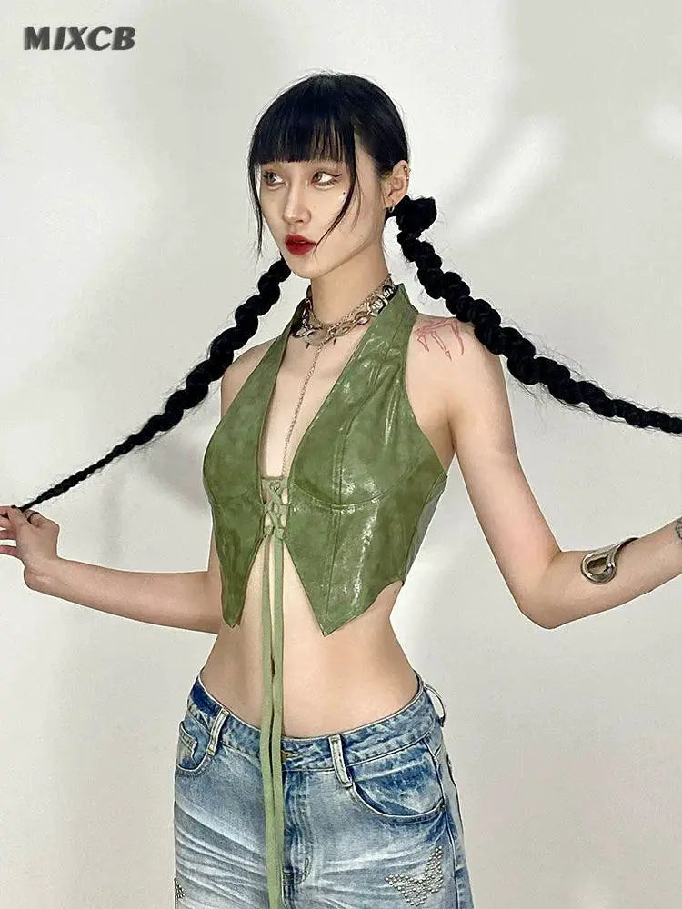 Mixcb Leather Halter Vest Streetwear Confidence Booster