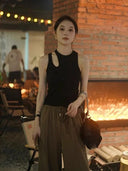 Beauty Back Black Sexy Sleeveless Top Camisole for Summer