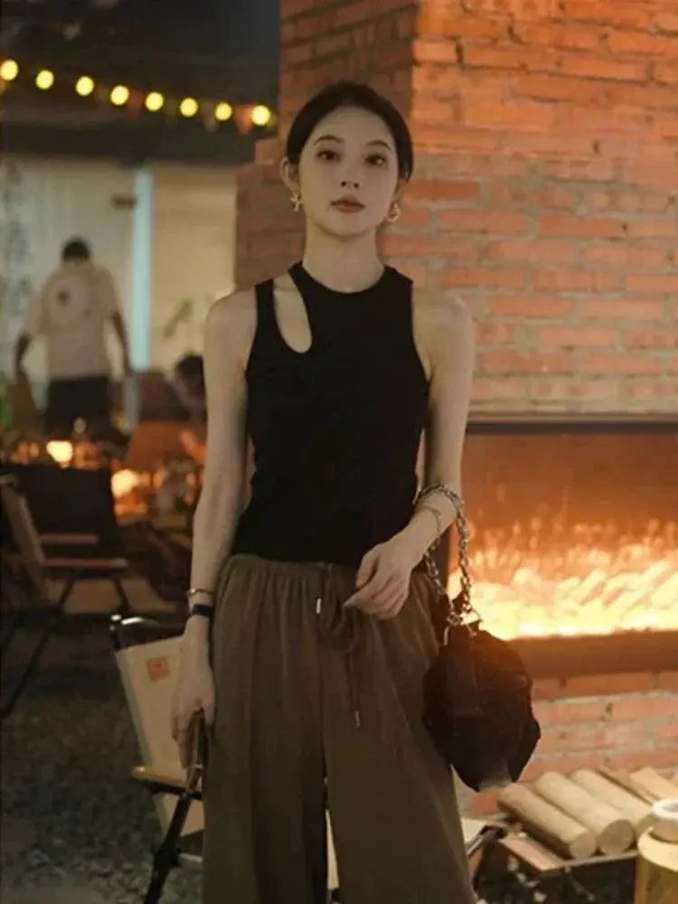 Beauty Back Black Sexy Sleeveless Camisole Top For Summer