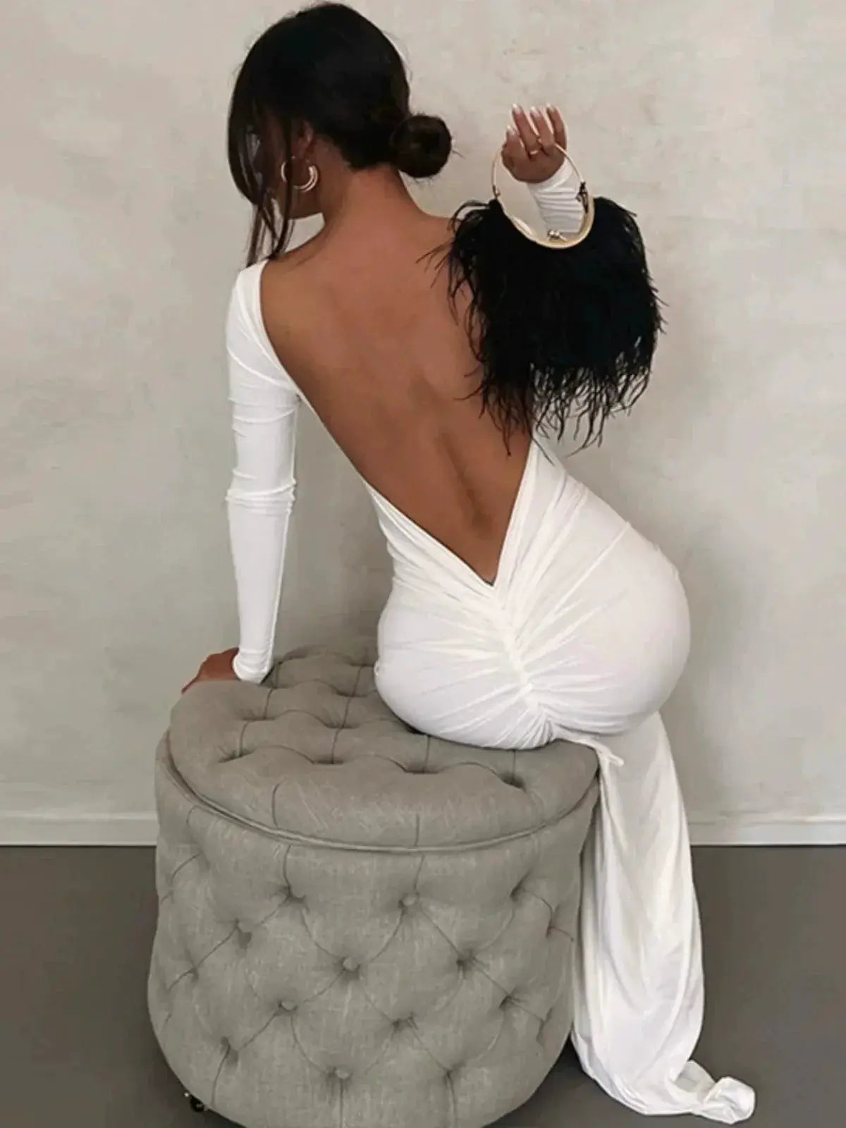 Gyaru Backless Pleated Slim Dress Autumn Fashion Forward