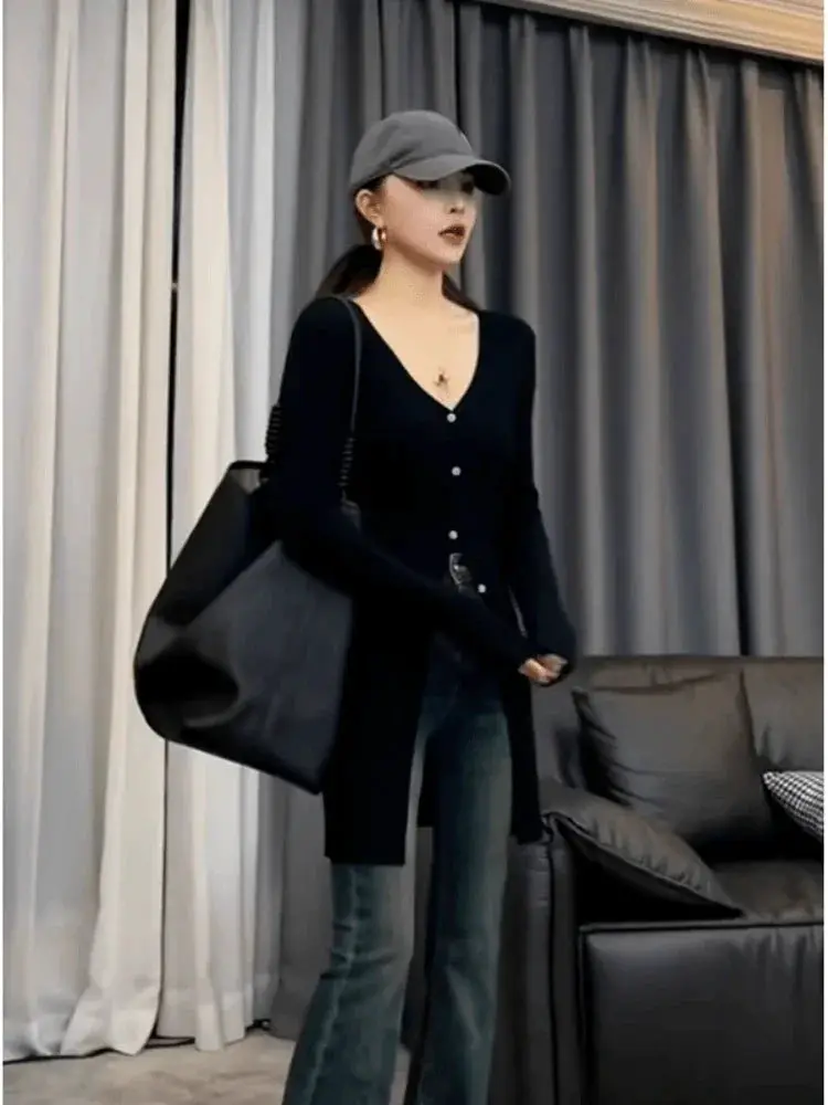 French Chic V Neck Sweater Autumn 2023 Style Statement