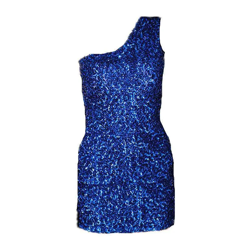 One Shoulder Sequined Party Dress Sparkling Glamour Style