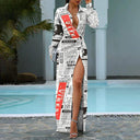 Seductive Shirt Dress Elegant High Slit Long Sleeve Party Ready