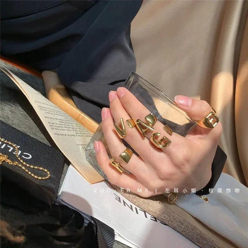 26 Letters Adjustable Gold Plated Ring Personalizable Jewelry