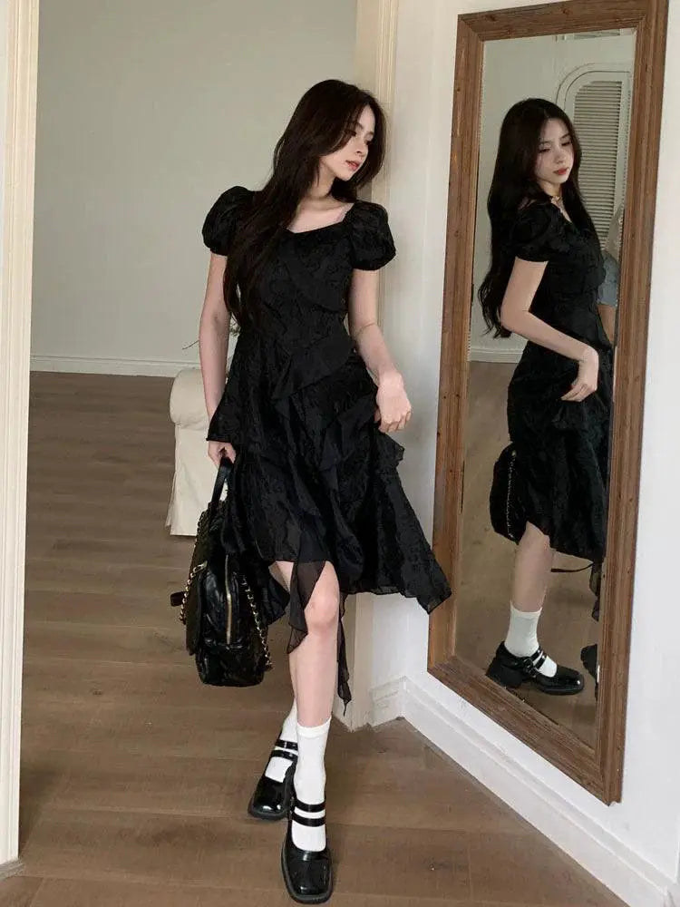Tea Break Ruffle Dress Korean Chic Style Irregular Hem