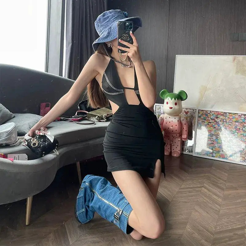 Chiclynana Gyaru Dress Backless Skirt High Waist Summer