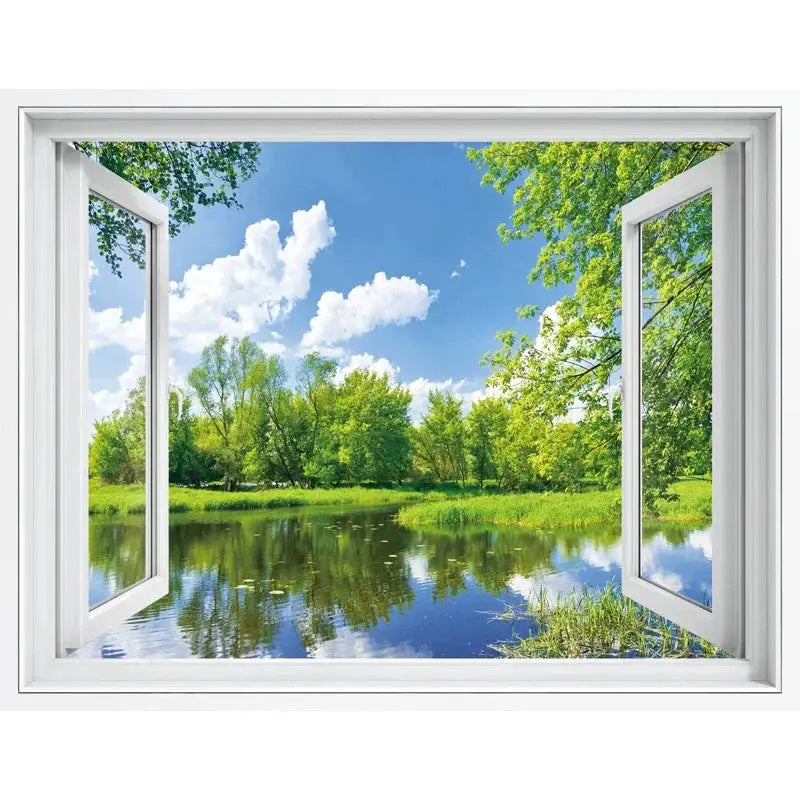 3D Living Room Window Illusion Self Adhesive Wallpaper