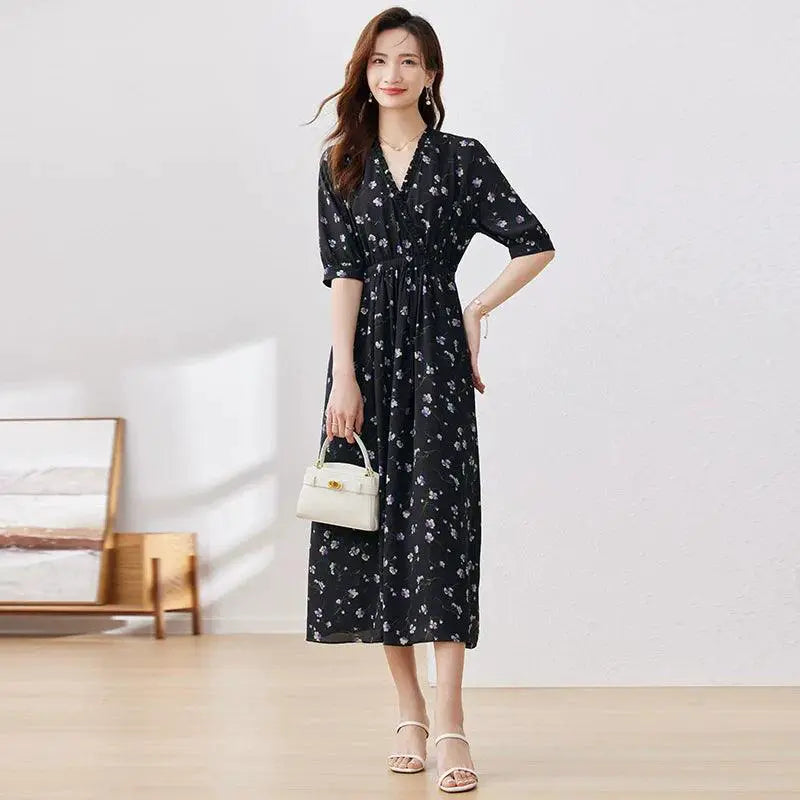 Summer Step Print Dress Chic Korean Style Confident Look