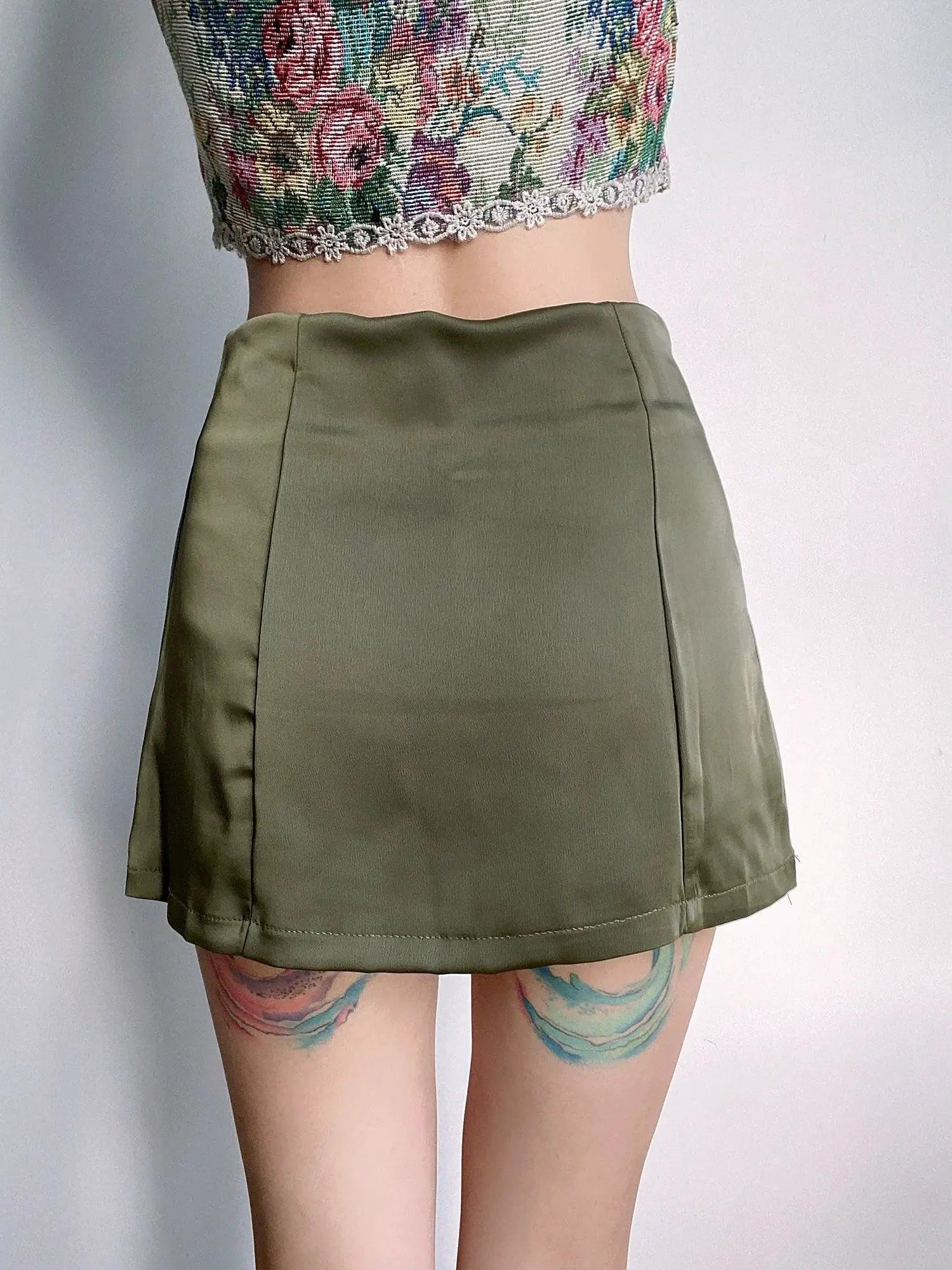 Beran Satin Mini Skirt Chic High Waisted Streetwear Zipper