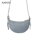 Ajidou Denim Patchwork Retro Crossbody Bag for Casual Use