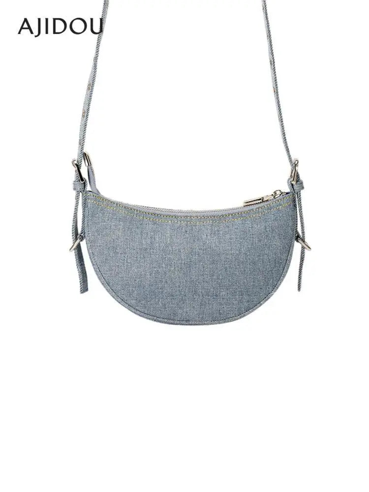 Ajidou Denim Patchwork Retro Crossbody Bag For Casual Use