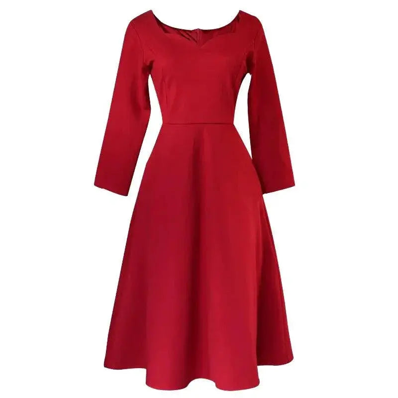 Retro Red Vintage Chic Dress Nine Quarter Sleeve Elegant