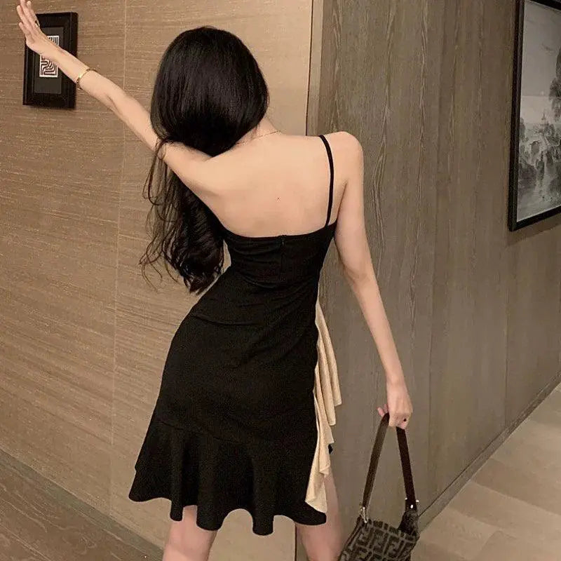 Chic Color Block Hem Dress for Modern Evening Wear