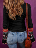 Breathable Women's Ethnic V-Neck Sweater