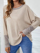 Fall New Round Neck Loose Contrast Color Pullover Women 2024