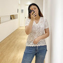 Autumn Chic: Elegant Black Lace V-neck Shirt for Women