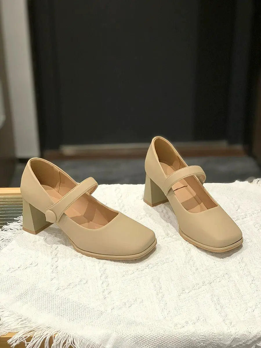 Fairy Style Square Toe Single Layer Shoes Buckle Strap