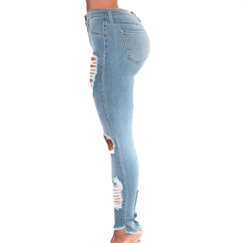 Elastic Ripped Jeans For Women 2024 Fashion Denim Pants