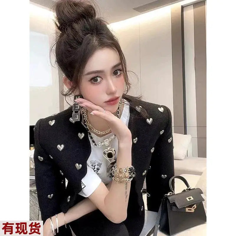 Heart Rhinestone Short Blazer Celebrity Chic Glamour Look