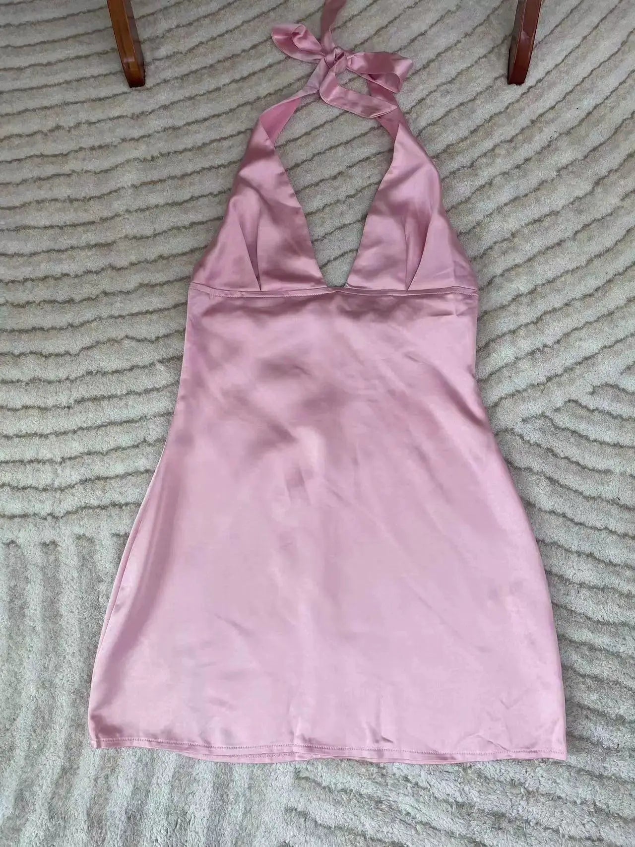 British Satin Halterneck Dress for Seductive Summer Style