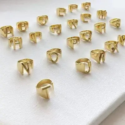 26 Letters Adjustable Gold Plated Ring Personalizable Jewelry