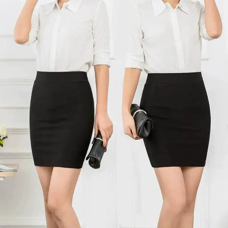 Professional Black Hip Wrapped Skirt For Office Elegance