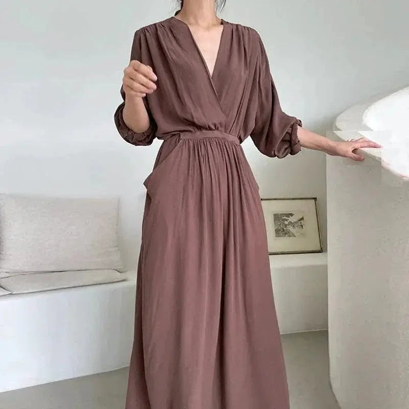 Cross Chic Pleated Long Sleeve Dress 120cm Maxi Length