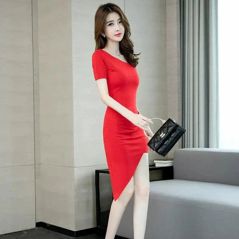 Vibrant Red Hip Wrapped Dress For Chic Summer Fashion