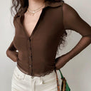 Go Girl V Collar Mesh Shirt Chic Street Style Top for Women