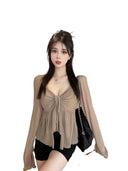 Korean V-Neck Slimming Shirt for Chic Autumn Style Now
