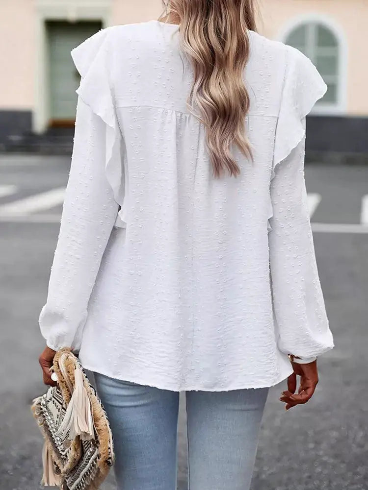 Polka Dot Jacquard Long Sleeve Lace Pullover Women
