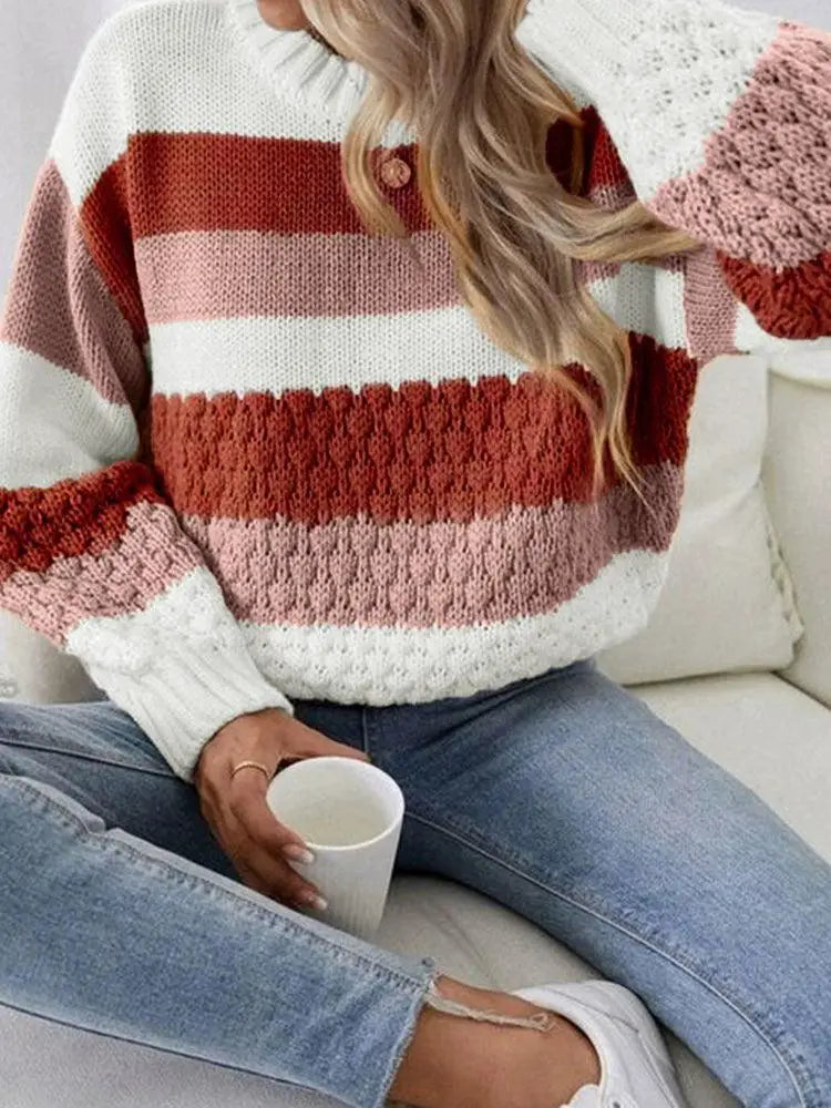 Fashion Stripe Texture Feeling Pullover Sweater For Ladies