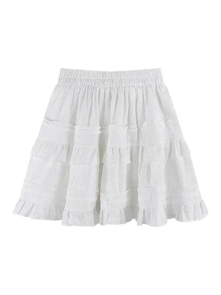 Spring White Ruffle Pettiskirt Korean Style Skirt For Women