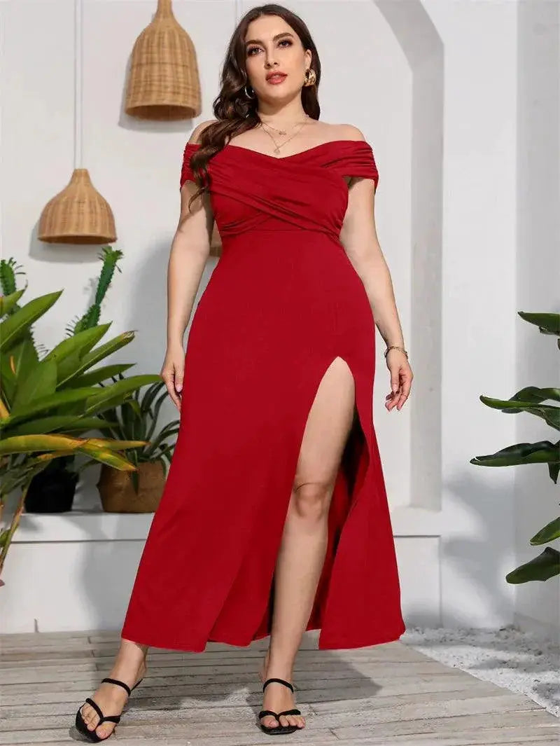 Plus Size V Collar High Waist Dress Chic Elegant Summer