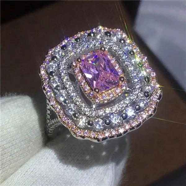 Enchanting Pink Crystal Princess Party Ring Sterling Silver