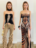 KKX Tube Top Dress: Street Style Fashion with High Slit