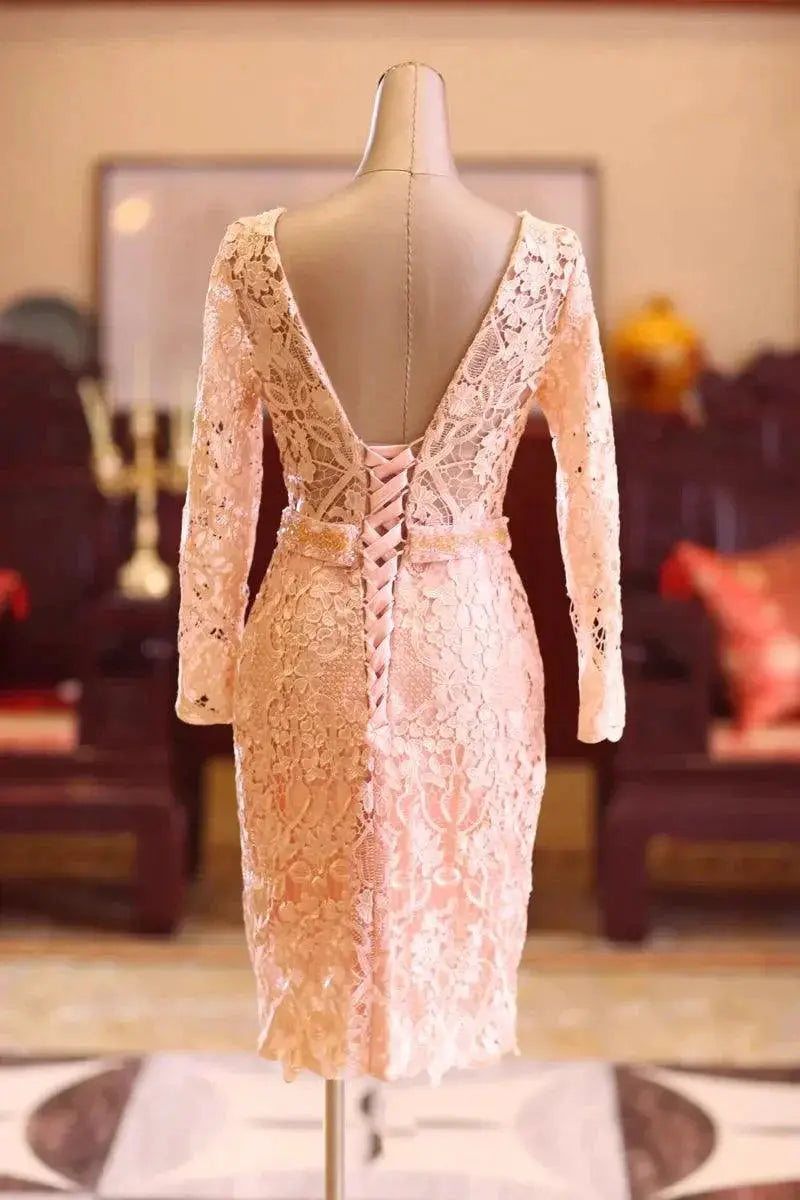 Pink Lace Dress With Hollow Detailing For Elegant Events