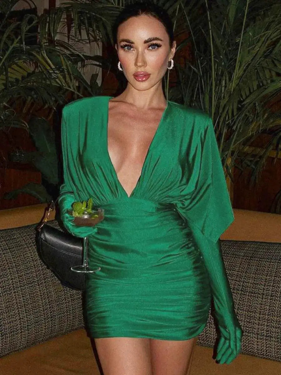 Socialite Pleat Evening Party Dress Gloves Elevate Style