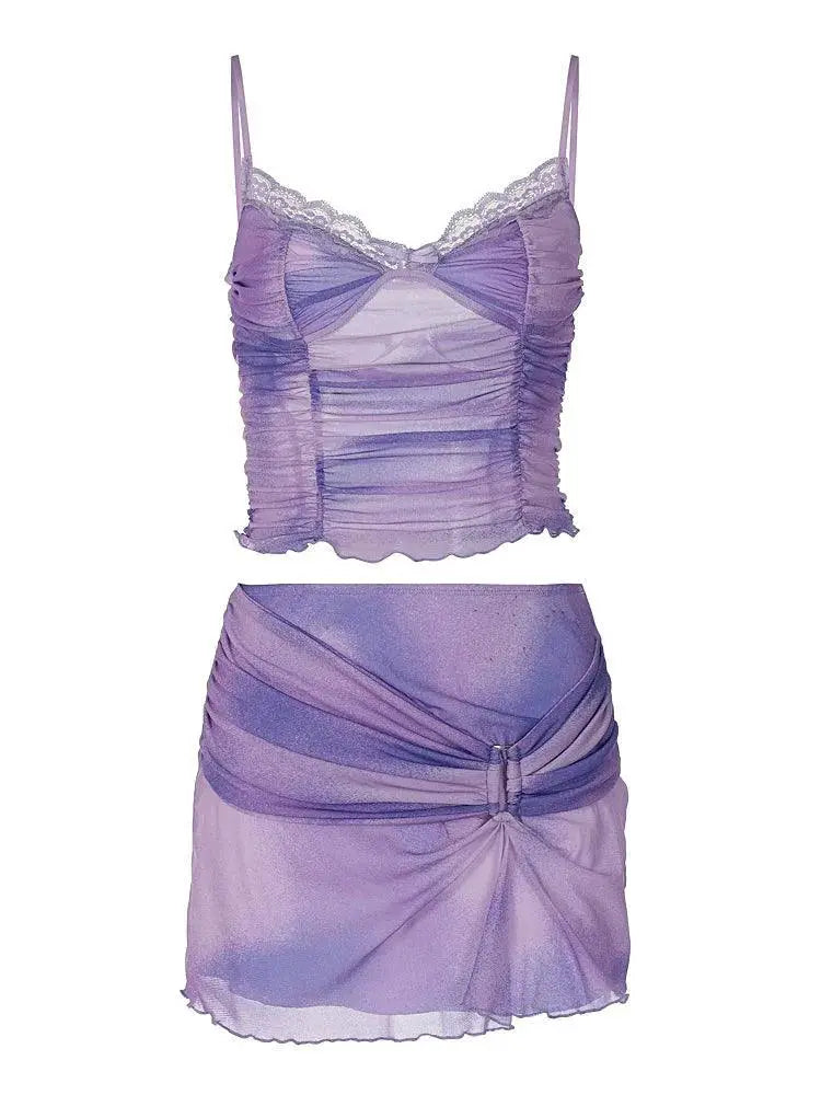 Pleated Lace Suspender Vest Stylish Party Wear Young Adults