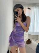 Pleated Lace Suspender Vest Stylish Party Wear for Young Adults