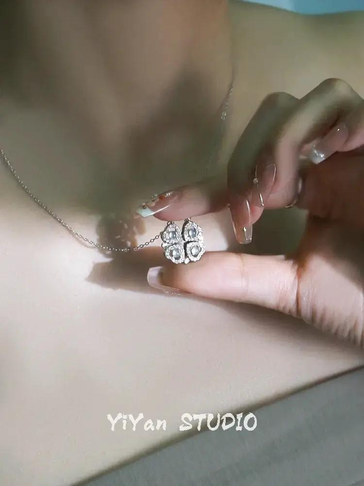 Dual Wear Lucky Clover Emerald Necklace S925 Sterling Silver - OurLum.com