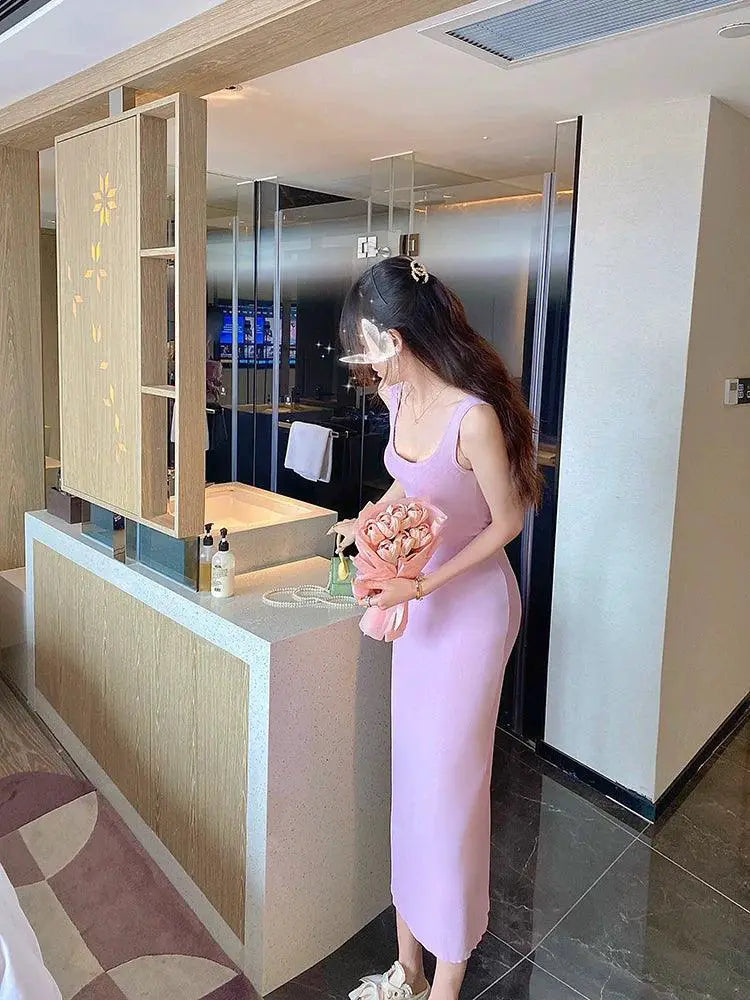 Purple Summer Niche Sling Dress Slim Fit Korean Fashion