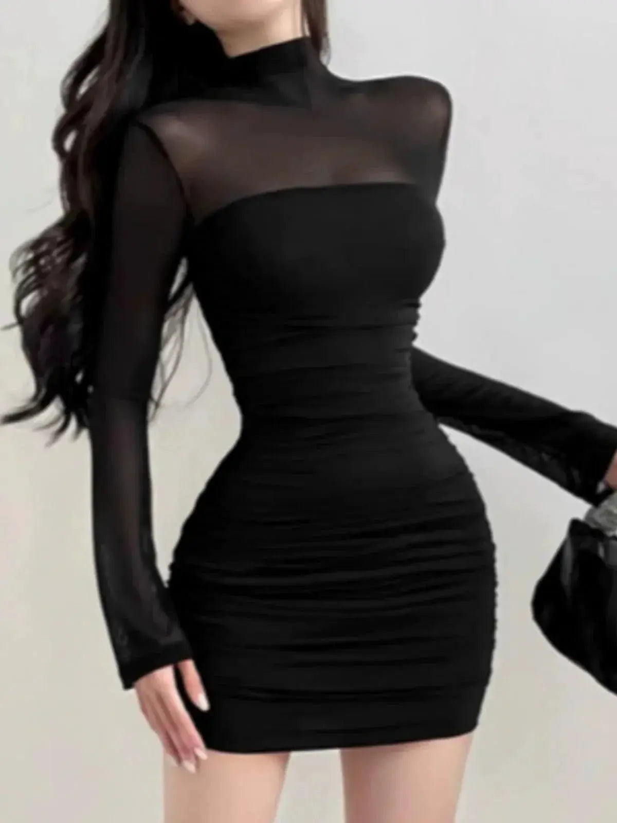 Instahot Turtleneck Patchwork Dress Korean Elegance Fall