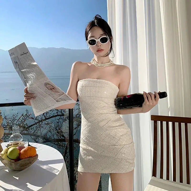 Fishbone Sequin Tube Dress Elegant Summer Fashion Chic