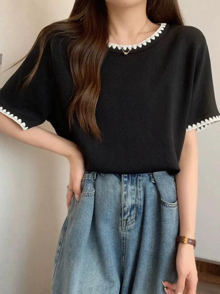 Contrast Color Shoulder Tee Chic Summer Style Eye Catching