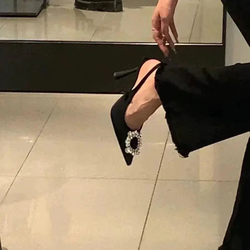 Rhinestone Square Buckle High Heels Elegant Women Footwear