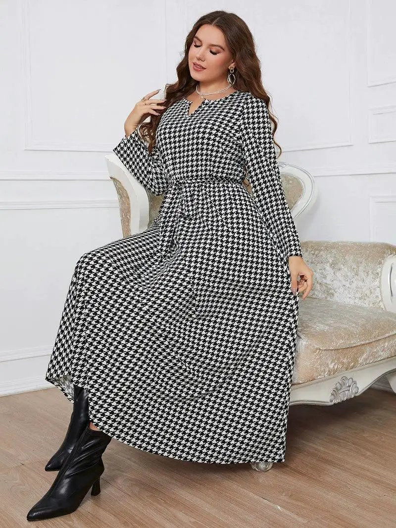 Plaid V Collar Dress Plus Size Autumn Fashion Collection