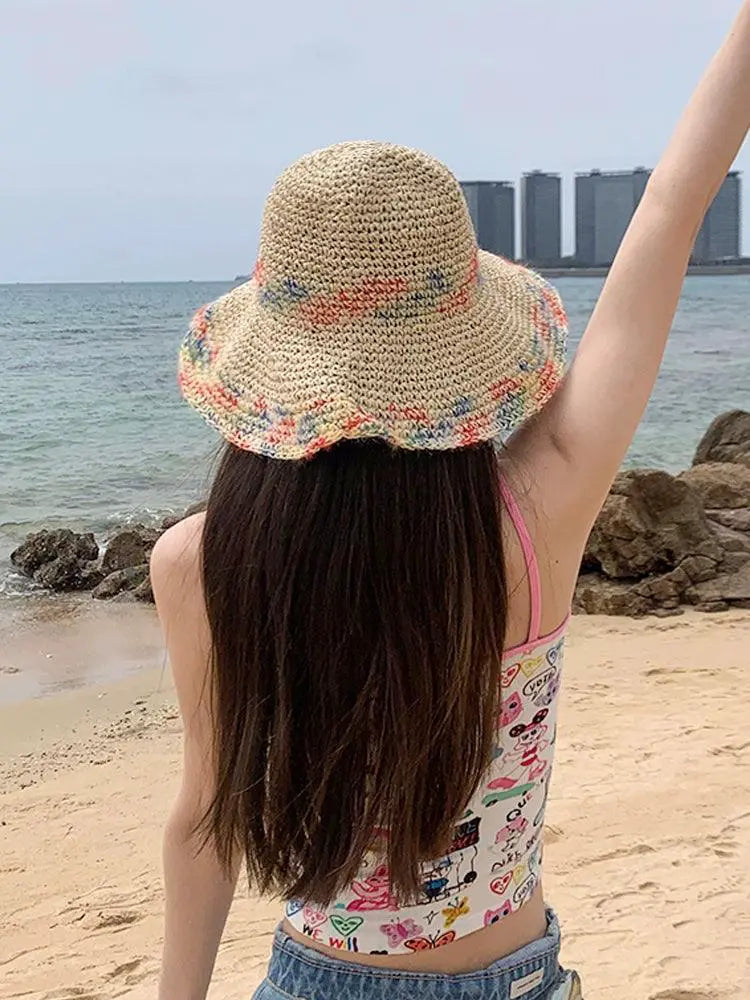 Color Woven Hollowed Womens Summer Seaside Straw Hat