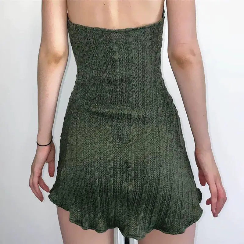Msyoucan Cable Stitch Dress Vintage V Neck Witch Style