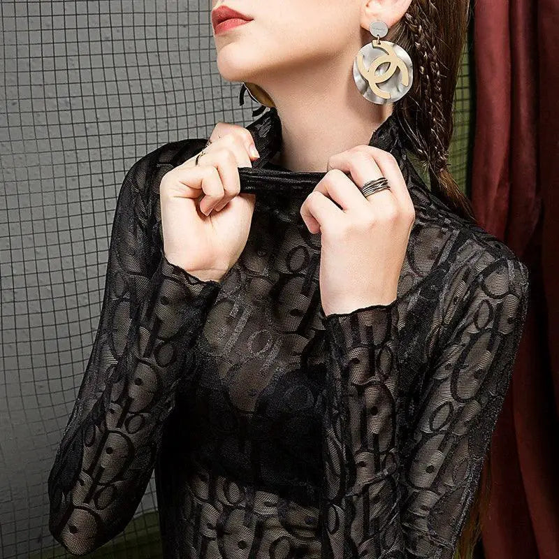 Lace Mesh Top Sophisticated Style With Allure For Women